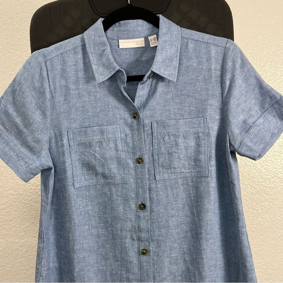 Susan Graver Women’s Linen Blend Blue Button Down Shirt Dress Size XXS - Picture 4 of 9